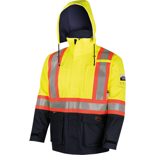4485 Manteau de s&eacute;curit&eacute; Defender antistatique/ignifuge/anti-arc &eacute;lectrique en trilamin&eacute;, Petit, Noir/Jaune haute visibilit&eacute;, 11 cal/cm² MAS Chibougamau