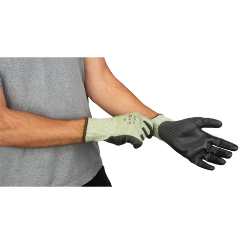 Gants &eacute;lastiques &eacute;cologiques sans coutures r&eacute;sistants &agrave; la coupe, Taille 7, Calibre 13, Rev&ecirc;tement Polyur&eacute;thane, Enveloppe en PEHP/rPET, ASTM ANSI niveau A4 MAS Chibougamau