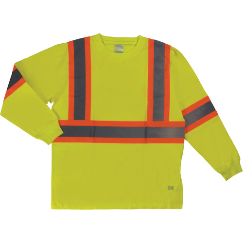 Long Sleeve Safety T-Shirt, Cotton, X-Small, High Visibility Lime-Yellow MAS Chibougamau