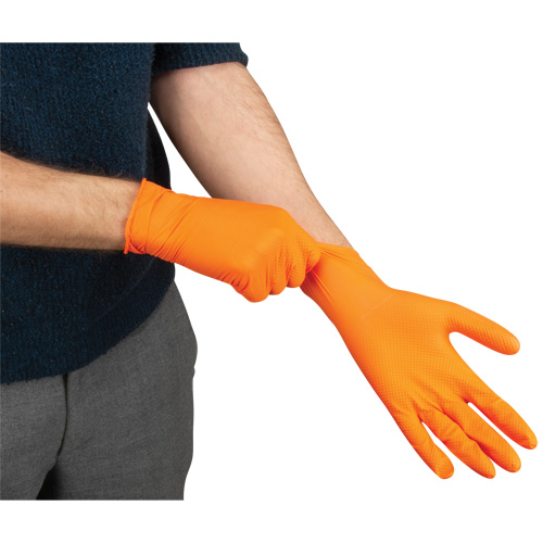 Heavyweight Tactile Grip Examination Gloves, Large, Nitrile, 8-mil, Powder-Free, Orange, Class 2 MAS Chibougamau