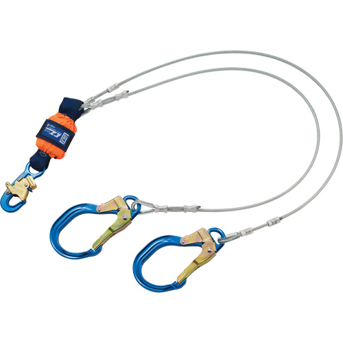 Energy Absorbing Lanyard, 6', Rebar Hook Center, Snap Hook Leg Ends, Metal MAS Chibougamau