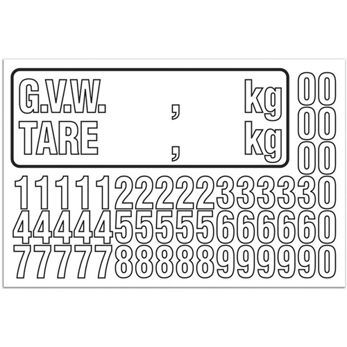 G.V.W. Truck Number Kit, Assorted Numbers/Letters/Punctuation, White MAS Chibougamau