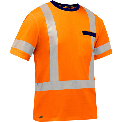 Bisley&reg; X-Back Short Sleeve Shirt, Poly-Cotton, Small, High Visibility Orange MAS Chibougamau