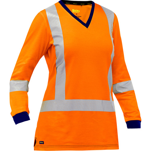 Chemise &agrave; manches longues et X au dos Bisley pour femmes, Poly-coton, Petit, Orange haute visibilit&eacute; MAS Chibougamau