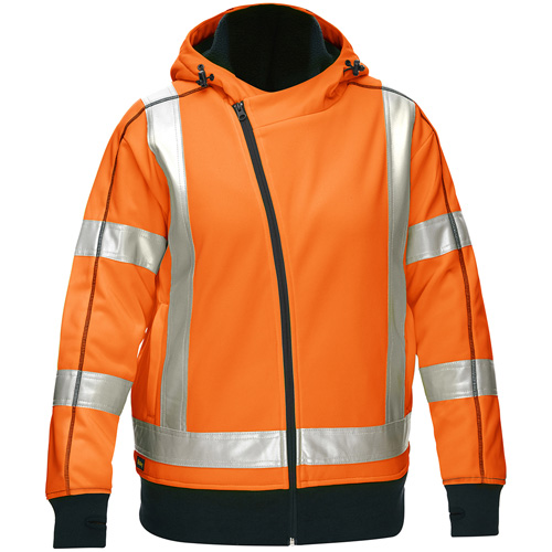 Bisley&reg; X-Back Women's Contoured Full Zip Hooded Sweatshirt with Sherpa Lining, Medium, High Visibility Orange MAS Chibougamau