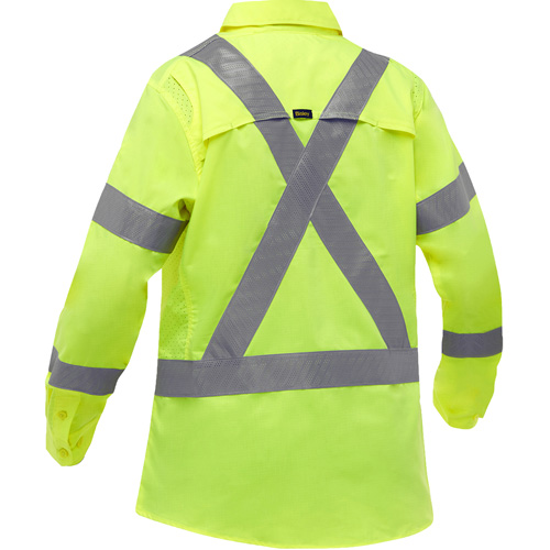 Bisley&reg; X-Back Women's Long Sleeve Work Shirt with X-Airflow, Poly-Cotton, Small, High Visibility Lime-Yellow MAS Chibougamau