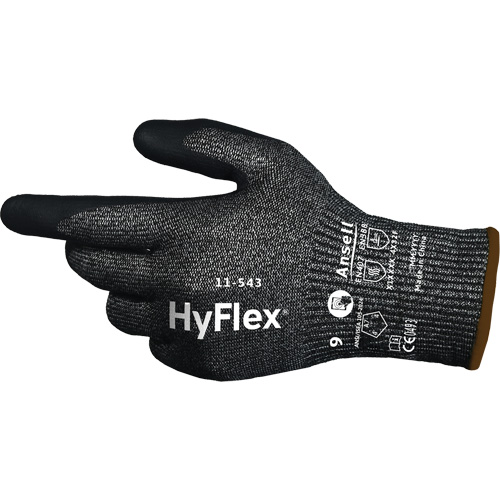 Gants r&eacute;sistants &agrave; la coupe HYFLEX 11-543, Taille 6, Calibre 13, Rev&ecirc;tement Nitrile, Enveloppe en Nylon/Acier inoxydable/PEHP/Spandex, ASTM ANSI niveau A7/EN 388 niveau F MAS Chibougamau