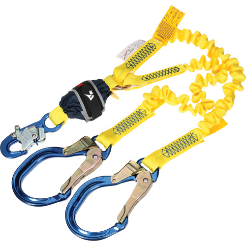Longe &eacute;lastique d'ancrage double &agrave; amortisseur de choc en sangle, 6', Point d'ancrage &agrave; Crochet d'armature, Crochet mousqueton aux jambes MAS Chibougamau