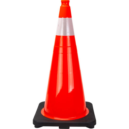 C&ocirc;ne de signalisation de premi&egrave;re qualit&eacute;, 28", Orange, Bande(s) r&eacute;fl&eacute;chissante(s) 4" MAS Chibougamau