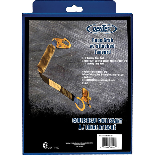 Trailing Rope Grab with Attached Shock Pack Lanyard in Retail Box, 2', Snap Hook Center, Snap Hook Leg Ends, Polyester MAS Chibougamau