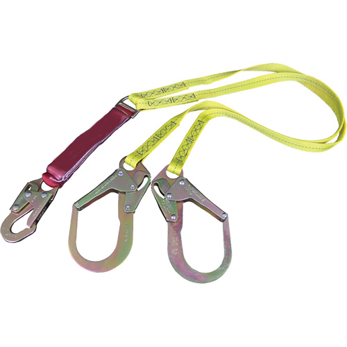 External Energy Absorber Lanyard with 2-1/4" Hooks, 6', Snap Hook Center, Snap Hook Leg Ends, Polyester MAS Chibougamau
