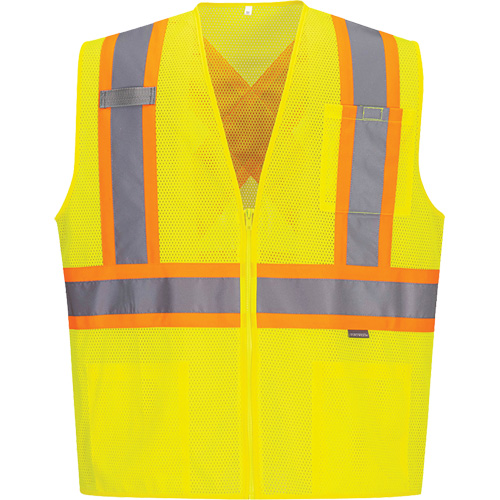 Veste de s&eacute;curit&eacute; &agrave; bandes contrastantes, Jaune lime haute visibilit&eacute;, Petit, Polyester MAS Chibougamau