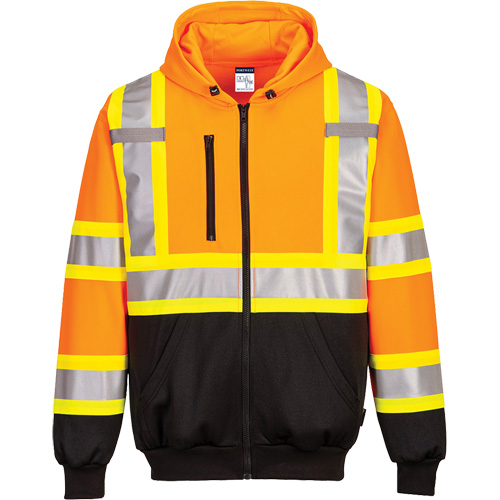 Contrast-Striped Safety Hoodie, Small, Black/High Visibility Orange MAS Chibougamau