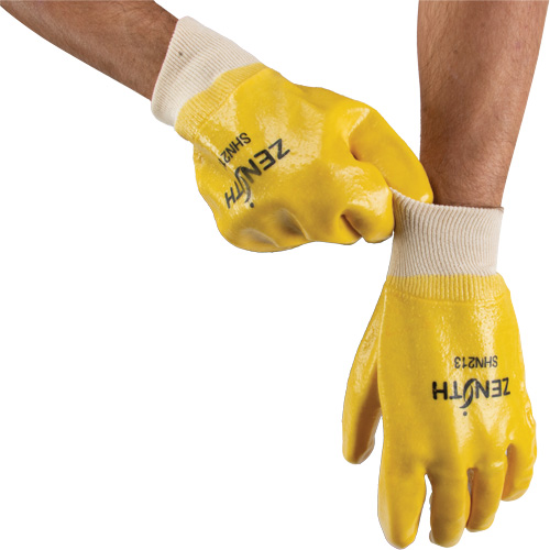 Rough-Finish Chemical-Resistant Gloves, Size 9, 10" L, PVC, Interlock Inner Lining, 47-mil MAS Chibougamau