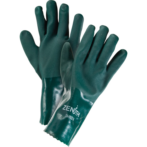 Double Dipped Green Gloves, 12" L, PVC, Cotton Jersey Inner Lining, 70-mil MAS Chibougamau