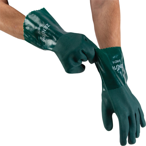 Double Dipped Green Gloves, 12" L, PVC, Cotton Jersey Inner Lining, 70-mil MAS Chibougamau