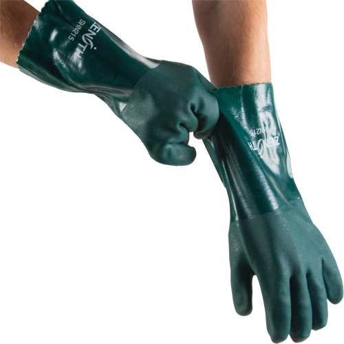 Double Dipped Green Gloves, 14" L, PVC, Cotton Jersey Inner Lining, 70-mil MAS Chibougamau