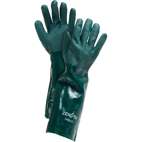Double Dipped Green Gloves, 18" L, PVC, Cotton Jersey Inner Lining, 70-mil MAS Chibougamau