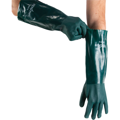 Double Dipped Green Gloves, 18" L, PVC, Cotton Jersey Inner Lining, 70-mil MAS Chibougamau