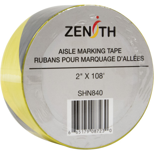 Aisle Marking Tape, 2" x 108', PVC, Black and Yellow MAS Chibougamau