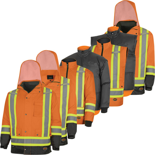 5056 Pioneer&reg; Yukon 7-in-1 Waterproof Winter Safety Parka, Polyester, Black/High Visibility Orange, X-Small MAS Chibougamau