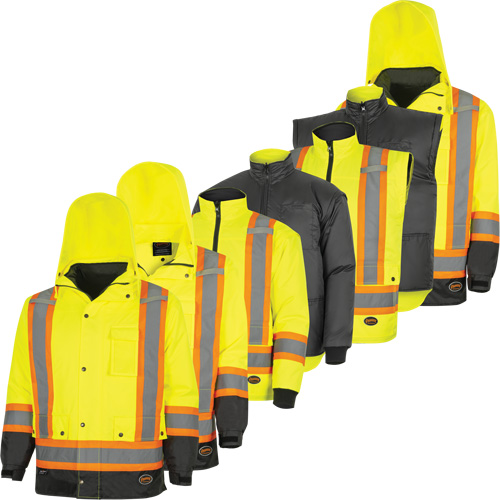 Parka de s&eacute;curit&eacute; d'hiver imperm&eacute;able 7-en-1 5057 Pioneer Yukon, Polyester, Noir/Jaune lime haute visibilit&eacute;, T-petit MAS Chibougamau