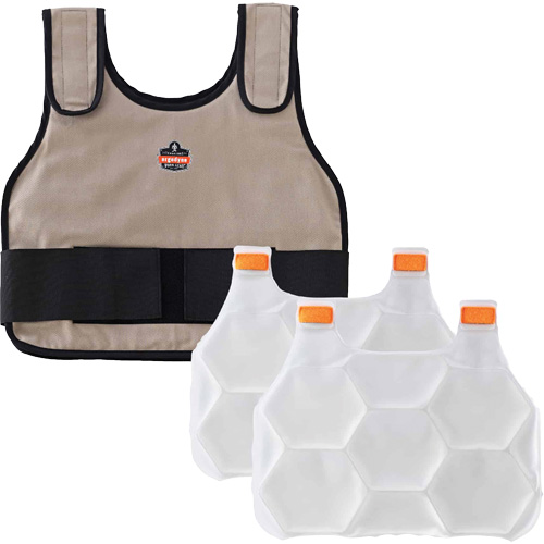 Chill-Its 6230 Standard Phase Change Cooling Vest with Rechargeable Packs, Small/Medium, Khaki MAS Chibougamau