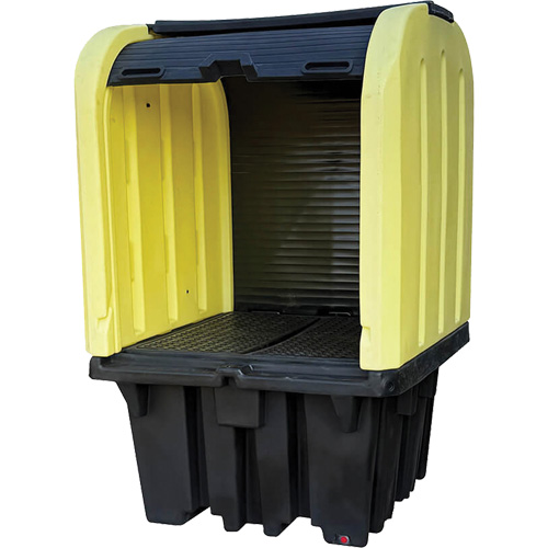 Yellow Roll Top Hardcover Spill Pallet, 65" L x 65" W x 101" H, 5000 lbs. Load Capacity MAS Chibougamau