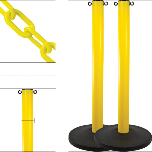 Industrial Stanchion Kit with Plastic Chain, 37" High, Yellow MAS Chibougamau