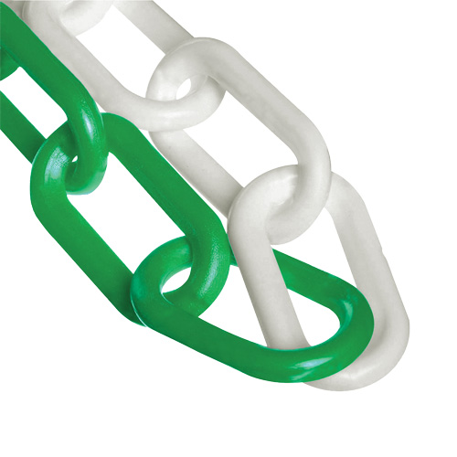 Chaîne de barri&egrave;re en plastique &agrave; deux couleurs, Vert/Blanc, Maillon de 2", 500' de long MAS Chibougamau