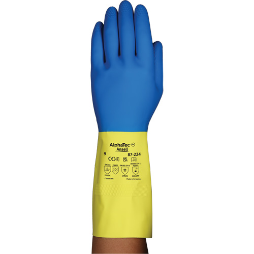 Gants r&eacute;sistants aux produits chimiques AlphaTec 87-224, Taille 7, 12,8" lo, N&eacute;opr&egrave;ne/Latex de caoutchouc, Doublure en Coton/Ouat&eacute;e, 26,8 mils MAS Chibougamau