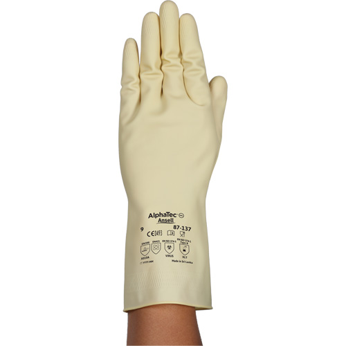 AlphaTec&reg; 87-137 Lightweight Natural Gloves, Size 8, 11.8" L, Rubber Latex, 16-mil MAS Chibougamau