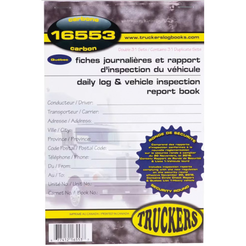 Carnet bilingue de registre quotidien et de rapport d'inspection de v&eacute;hicule MAS Chibougamau