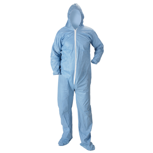 Pyrolon&reg; Plus 2 FR Hooded Coveralls With Boots, Small, Blue, FR Treated Fabric MAS Chibougamau