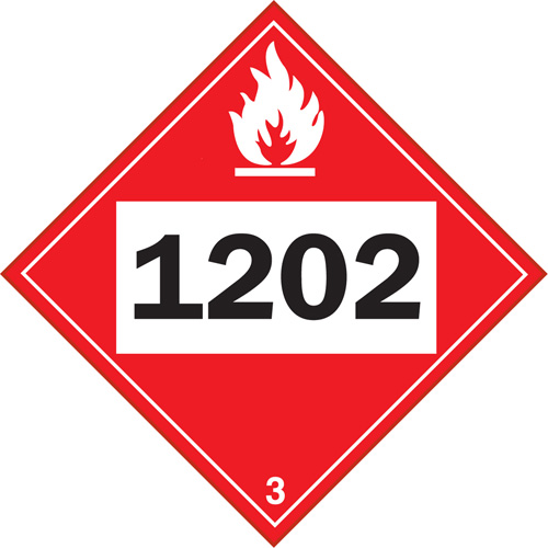 Plaque-&eacute;tiquette TMD 1202 pour liquide inflammable huile combustible, Vinyle adh&eacute;sif MAS Chibougamau