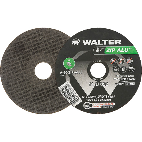 Zip Alu Cut-Off Wheel, 5" x 3/64", 7/8" Arbor, Type 1, Aluminum Oxide, 12200 RPM MAS Chibougamau