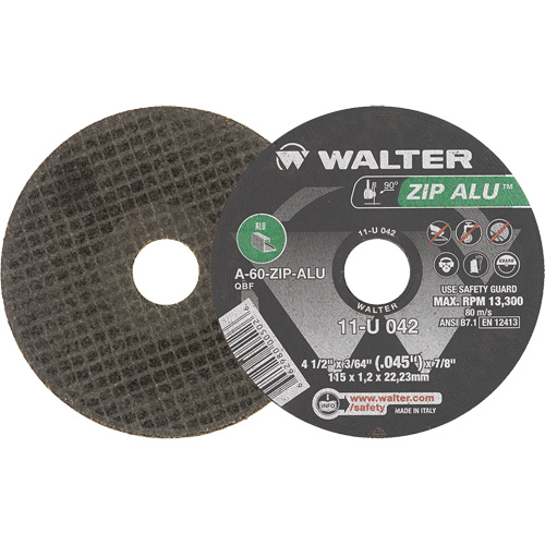 Zip Alu Cut-Off Wheel, 4-1/2" x 3/64", 7/8" Arbor, Type 1, Aluminum Oxide, 13300 RPM MAS Chibougamau