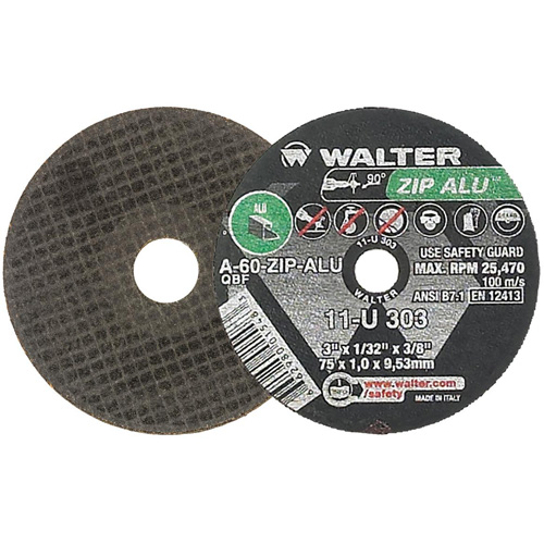 Meule ZIP ALU, 3" x 1/32", Arbre de 3/8", Type 1, Oxyde d'aluminium, 25470 Tr/min MAS Chibougamau