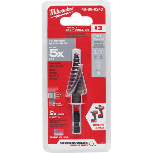 Foret &eacute;tag&eacute; #3 Shockwave Impact Duty, 3/16" - 3/4", Incr&eacute;ments de 1/16", Titane MAS Chibougamau