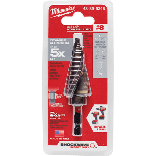 Foret &eacute;tag&eacute; #8 Shockwave Impact Duty, 1/2" - 1", Incr&eacute;ments de 1/16", Titane MAS Chibougamau