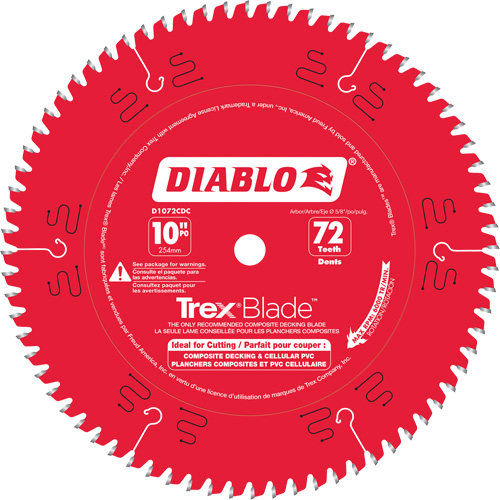 Trex&reg; Blade Cutting Saw Blade, 10", 72 Teeth, Plastic/Composite Decking Use MAS Chibougamau