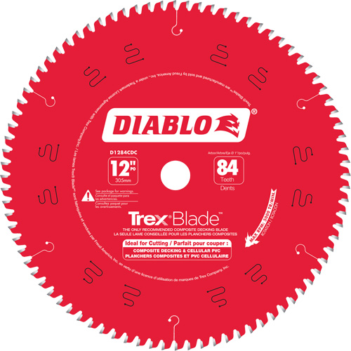 Trex&reg; Blade Cutting Saw Blade, 12", 84 Teeth, Plastic/Composite Decking Use MAS Chibougamau