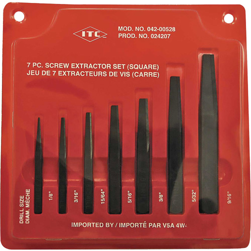 ISE-7 Ensemble d'extracteurs de vis carr&eacute;es 7 pi&egrave;ces, Pour vis de 1/8" - 9/16" MAS Chibougamau