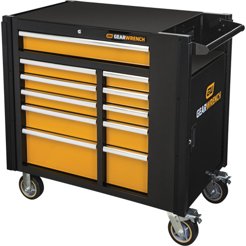 Chariot &agrave; outils &eacute;lectrique, 11 tiroirs, 42-1/2" la x 24-7/16" p x 41" h, Noir/Orange MAS Chibougamau