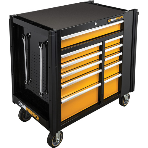 Chariot &agrave; outils &eacute;lectrique, 11 tiroirs, 42-1/2" la x 24-7/16" p x 41" h, Noir/Orange MAS Chibougamau