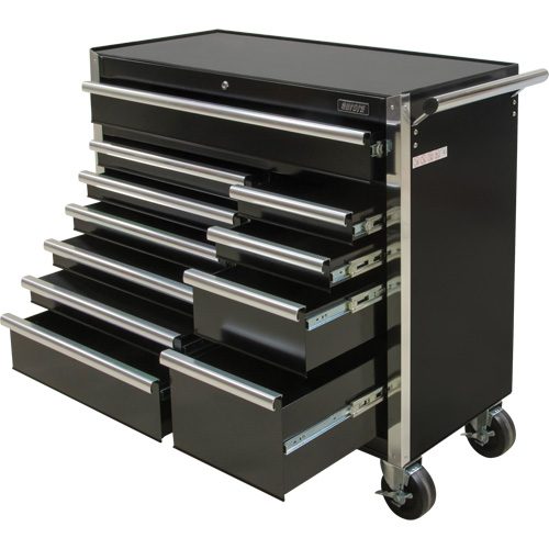Industrial Tool Cart, 11 Drawers, 41" W x 18-3/4" D x 39-1/3" H, Black MAS Chibougamau