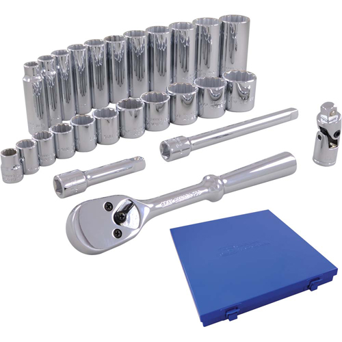 Jeu de douilles m&eacute;triques et accessoires, 26 Mcx, Prise de 3/8", Profond MAS Chibougamau