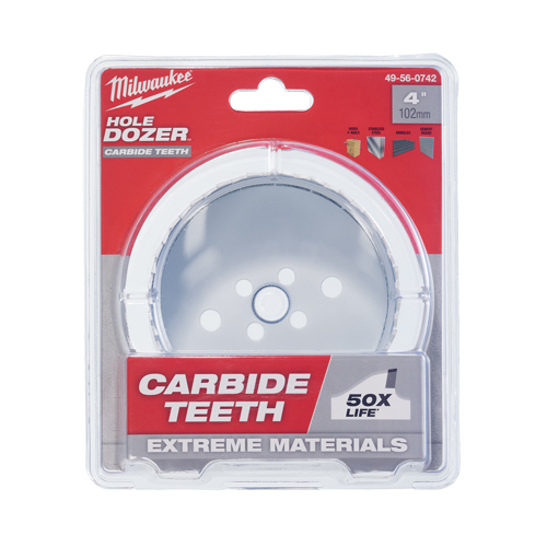 Carbide Hole Saw, 4", 1-31/50" Depth of Cut, Carbide MAS Chibougamau