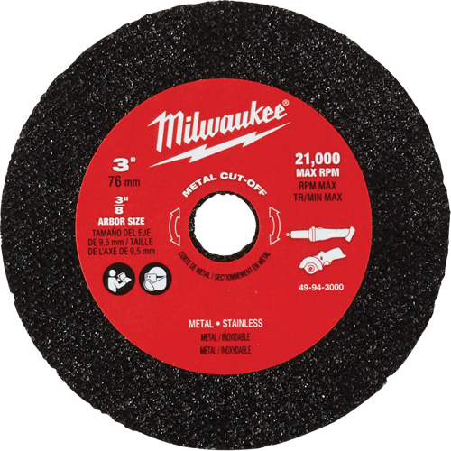 Meule de tronçonnage des m&eacute;taux, 3" x 0,04", Arbre 3/8" MAS Chibougamau