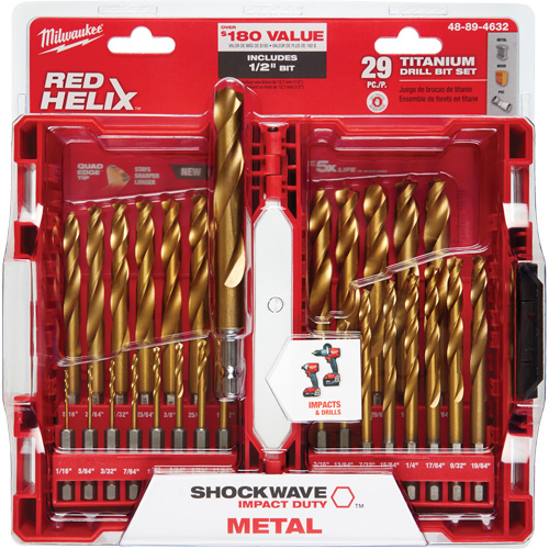 Jeu de forets Shockwave Red Helix, 29 morceaux, Titane MAS Chibougamau